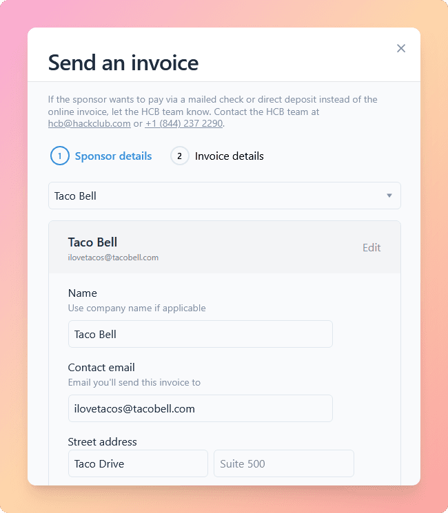 Screenshot of the new invoice UI - page 1